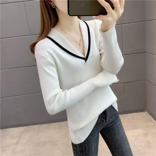 20104 (room 4, row 2, No. 6 middle) real shot solid color Lapel V-neck Pullover Sweater 40