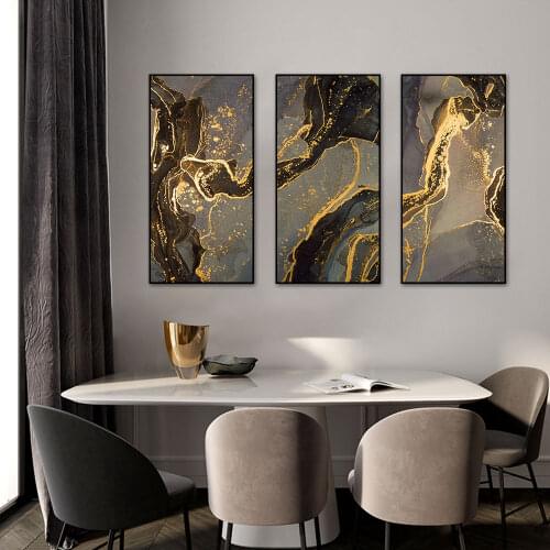 3 panel Abstract Coffee Quicksand With Gold Foils Canvas Painting Modern Posters and Prints Wall Art For Living Room Home Decor