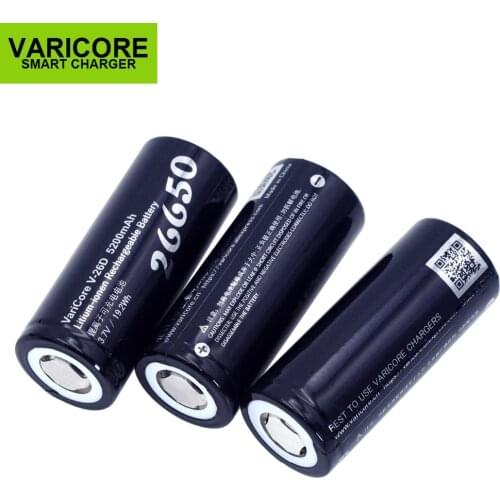 3PCS VariCore 26650 Li-ion Battery 3.7V 5200mA V-26D Discharger 20A Power battery for flashlight E-tools battery