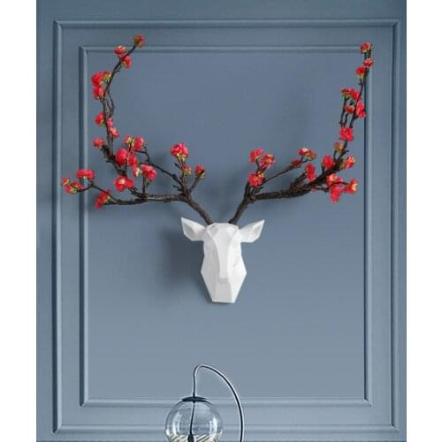 Deer Head and Flower Antlers 3d Wall Decoration Modern Animal Home Decoration Abstract Sculpture Wall Statue Dream Catcher
