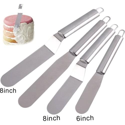 6/8/10 Inch Professional Stainless Steel Cake Spatula,Cream Straight Spread Smoother,Cake Decorating Tools Straight Bend Style