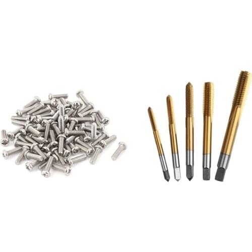 60 Pcs Phillips Pan Head Screws Bolt & 5 Pcs Universal 3Mm-8Mm Hss Hand Tap Tapping Screw Thread Metric Plugs Taps