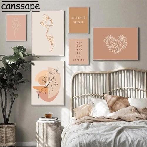 Abstract Wall Paintings Boho Poster Flower Leaves Print Girl Body Line Painting Quotes Pictures For Retro Living Room Decoration