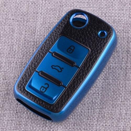 CITALL Key Case Shell Fit For VW Golf MK6 Tiguan Passat B7 Polo MK5 Jetta UP Beetle Scirocco Touran Eos 2012 Leather Texture TPU