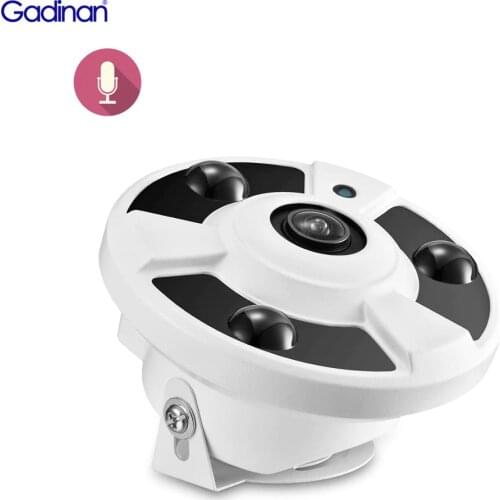 Gadinan H.265AI 5MP 2592x1944P 1.7mm Fisheye Lens Panoramic ONVIF Outdoor Wired Audio IP Camera Built-In Mic CCTV 3MP 2MP XMEye