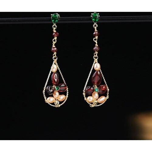 Water Drop Flower Freshwater Pearl Earrings Vintage Boho Crystal Dangle Earring For Women Jewelry Wedding Party Gifts Handmade
