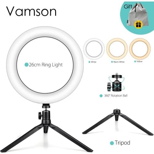 Vamson Ring Light 10" Camera Selfie Ring Light Dimmable Holder light for YouTube Video recording led lights ring light VLS08D
