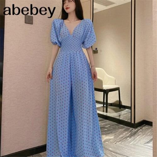 Maxi Jumpsuits Woman Dolka Pot High Waist V-neck Chiffon Loose Skinny Elegant Bodysuits