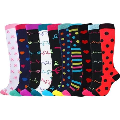 HUAYA Compression Socks Men Women Nylon Outdoor Sports High Long Tube Stockings Running Socks Happy Colorful Marathon Unisex Fun