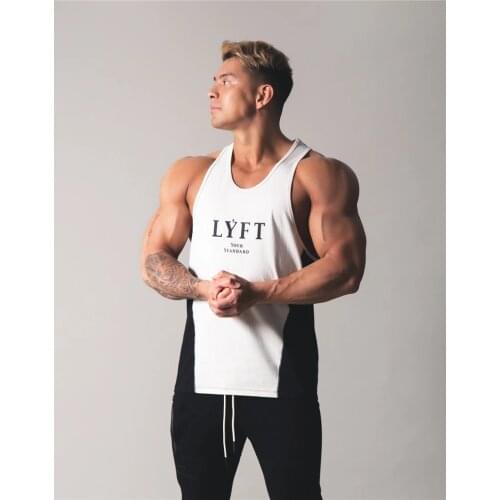 LYFT Patchwork Men Bodybuilding Tank Tops Gym Workout Fitness Cotton Shirt Running Clothes Stringer Singlet Summer Casual Vest