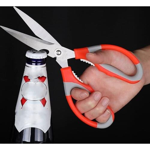 Two-in-one multifunctional kitchen scissors household barbecue artifact extra large stainless steel strong scissors