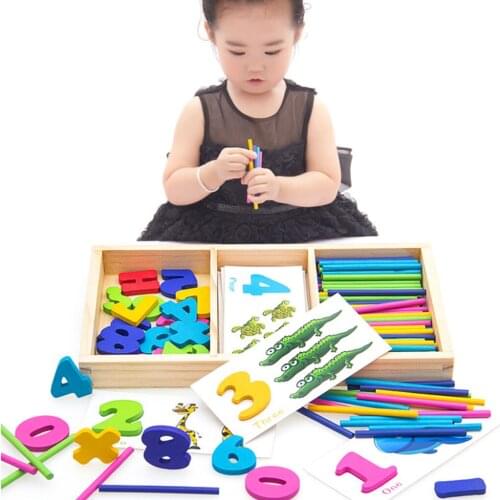 Montessori Teaching Materials - Wooden Counting Sticks & Number Cards with Box, Math Toys for Kids Math Toy Gifts