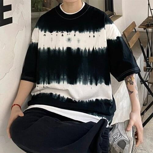 Tie Dyed Men Summer T Shirt Oversized Short Sleeve O Neck Korean Fashion Harajuku Hip Pop Vintage Vogue Cotton Male Clothing