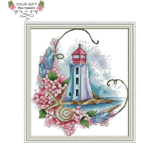 Joy Sunday F972 14CT 11CT Counted and Stamped Home Decor Starfish Lighthouse Needlepoint Embroidery DIY Cross Stitch kits