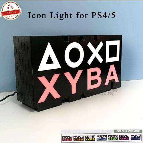 Game Handle Button Icon Light RGB Voice Control Light Ultra Retro Type Atmosphere Desk Lamp for PS4 / PS5 Micro USB Connection