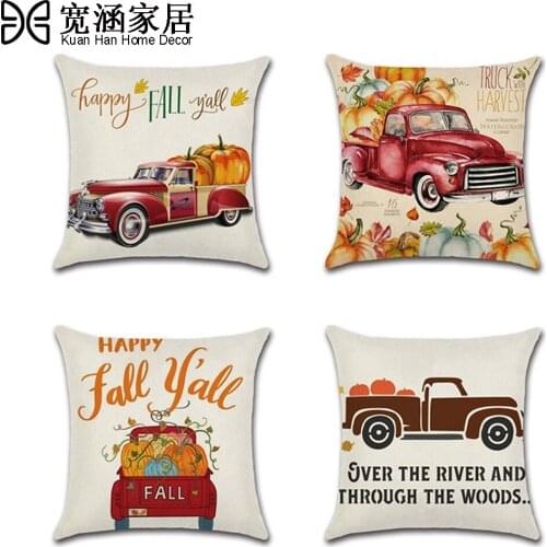 Thanksgiving Theme Pillow Cover Cotton Linen Throw Pillow Case Sofa Car Waist Cushion Cover Car Series Pillowcase Cojines