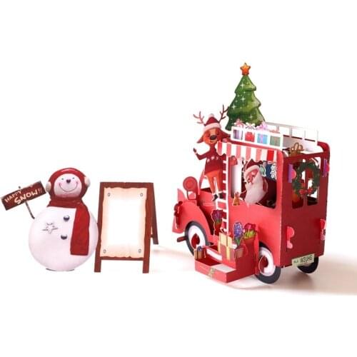 NEW 3D Up Card Christmas Card Waiting Christmas Float Stereo Hollow Paper Sculpture Card Holiday Blessing Creative Gift