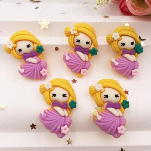 Hand Painted Resin Kawaii Colorful Girl Flatback Cabochon Stone 7PCS Scrapbook DIY Decor Home Figurine Crafts /Purple