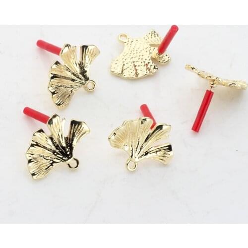 6pcs/lot Zinc Alloy Gold Metal Ginkgo Biloba Leaves Base Earrings Connector For DIY Tassel Earrings Jewelry Accessories