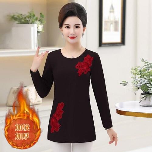 O-neck Warm Velvet Pullovers For Women Long Sleeve T-Shirts Autumn Winter Bottom Shirt Middle Age Mother Tops Clothing