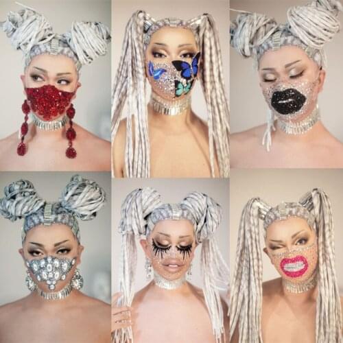 Masked Singer Funny Rhinestones Pearl Mask Women Men Stage Party Accessories Halloween Nightclub Prom Crystal Face Decoration