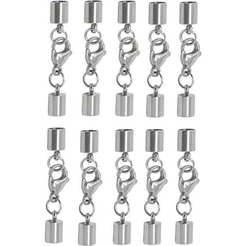 10pcs Stainless Steel End Caps for Leather Clasps Hooks Cord Necklace Bracelet Cap Connectors for DIY Jewelry Making
