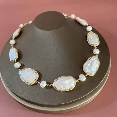Women baroque big natural pearl necklace with gold filled wire choker pearl trendy entry lux jewelry