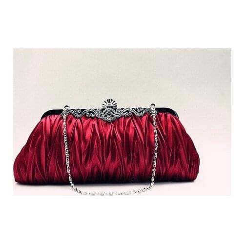 Burgundy Chinese Womens Satin Handbag Hand Party Bridal Wedding Evening Bag Makeup Bag Free Shipping 7385-C