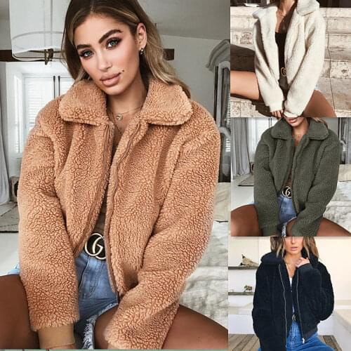 Women Thick Warm Teddy Bear Pocket Fleece Jacket Coat Zip Up Outwear Overcoat Winter Soft Fur Jacket Female Plush Coat