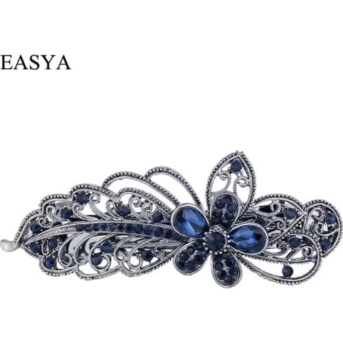 EASYA Blue Peacock Hairpins Rhinestone Crystal Flower Leaf Hair Clip Barrettes Vintage Hair Accessories Jewelry For Women Girls