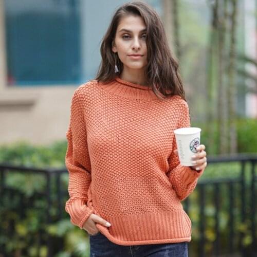 2021 new autumn temperament loose solid color sweater womens large size temperament bat sleeves trendy pullover