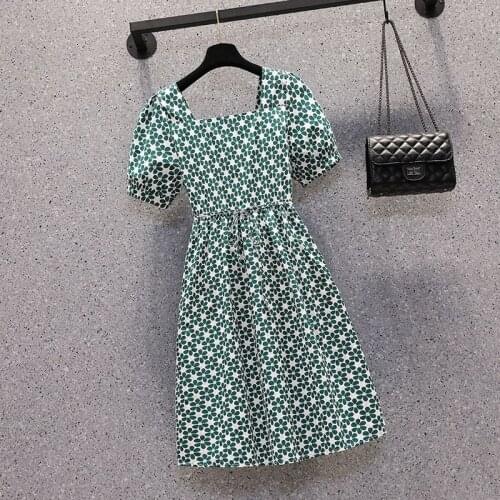 Womens 2021 summer new style Western-style thin waist reduction A-line meat floral dress