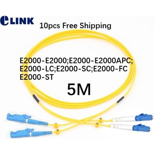 10pcs 5M E2000 fiber patch cords SM Duplex E2000/UPC-E2000/APC LC ST SC FC DX Singlemode OS1 OS2 9/125um yellow free shipping