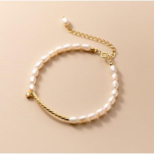 100% real. 925 Sterling silver Fine Jewelry Freshwater Pearl Baroque Twist Chain Bracelet Round CZ womens C-S4598