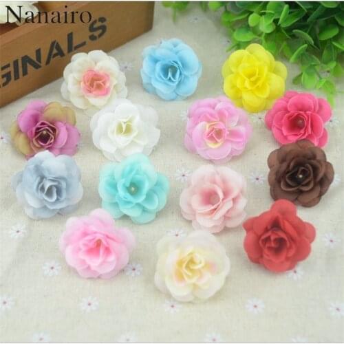 100 Pcs 4.5cm Handmade Mini Artificial Silk Rose Flowers Heads DIY Scrapbooking Flower Kiss Ball For Wedding Decorative
