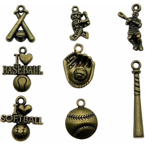 20pcs Baseball Charms Softball Pendants Jewelry Making Sport Charms For Bracelet Making Antique Bronze Color
