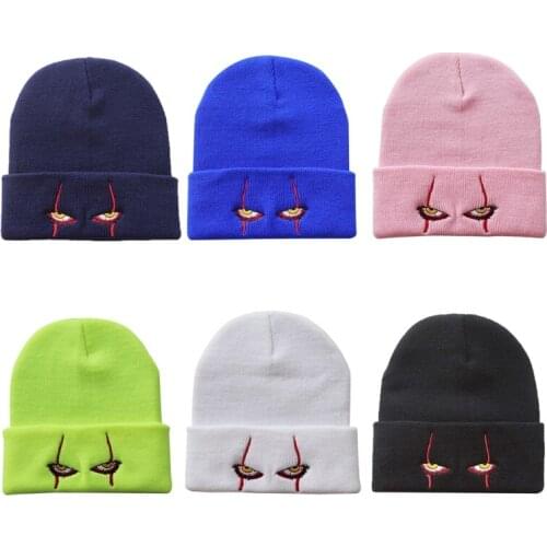 6 Colors Winter Soft Outdoor Scary Eyes Beanie Cap Solid Color Warm Knitted Hat F3MD