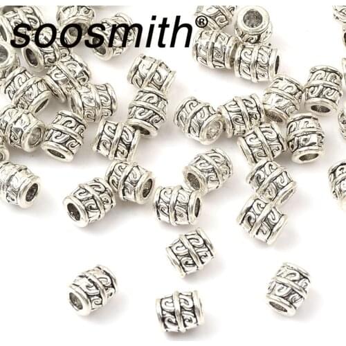7x8mm 20pcs Engraved Cylindrical Metal Beads Retro Zinc Alloy Spacer Beads For Jewelry Making DIY Charm Necklace Bracelet