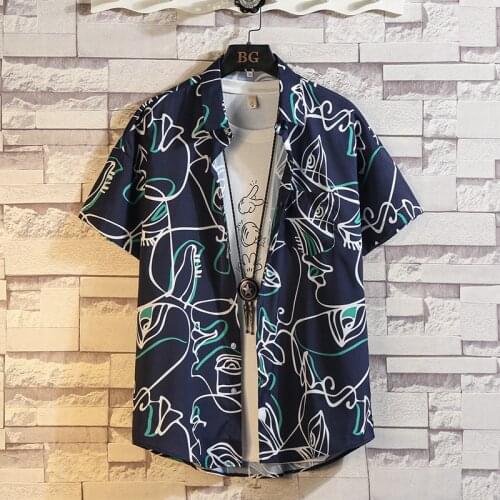 Brand New 2021 Beach Summer Print Flower Short Sleeves Hawaii Collar Korea Style Shirt For Mens Harajuku Clothing