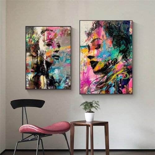 Abstract Woman Face Colorful Wall Art Canvas Oil Painting Wall Pictures Poster Prints for Hotel Aisle Living Room Home Art Decor