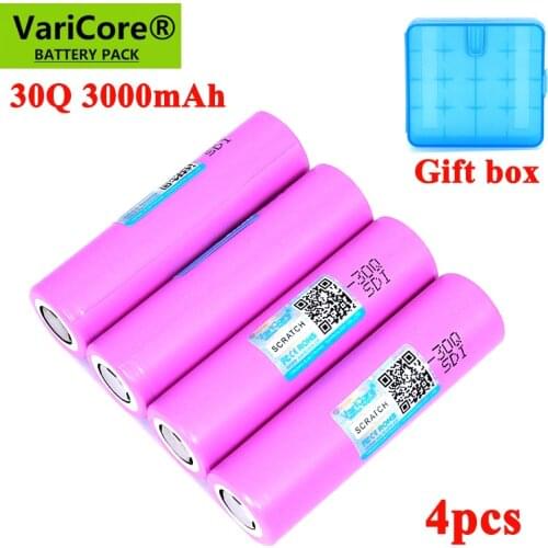 4pcs New 30Q 18650 3000mAh Rechargeable battery INR1865030q 3.6V discharge 20A Max 35A Power batteries with BOX