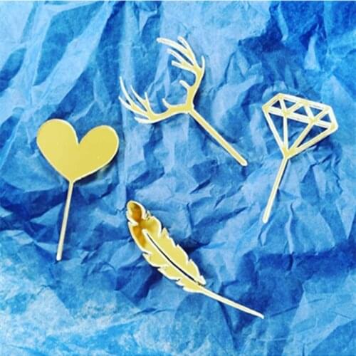 Acrylic Wedding Cake Topper Gold Love Diamond Feather Cute Cupcake Topper For Kids Birthday Party Cake Decorations Baby Shower