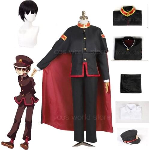 Anime Toilet-bound Hanako-kunToilet-bound Cosplay Costume Black Cloak Top Pants Wig Hat Word Outfit Halloween Party Costume