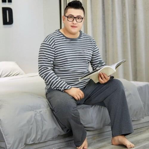 Free Shipping 2020 New Mens Fall Winter Round Neck Hedging Long Sleeve Pajamas 5XL Plus Fat XL Home Wear