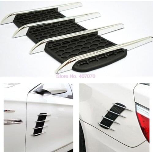 By dhl or ems 100pair Car Hood Side Flow Vent Fender Air Net Door Decals Auto Sticker Simulation car shark gills outlet