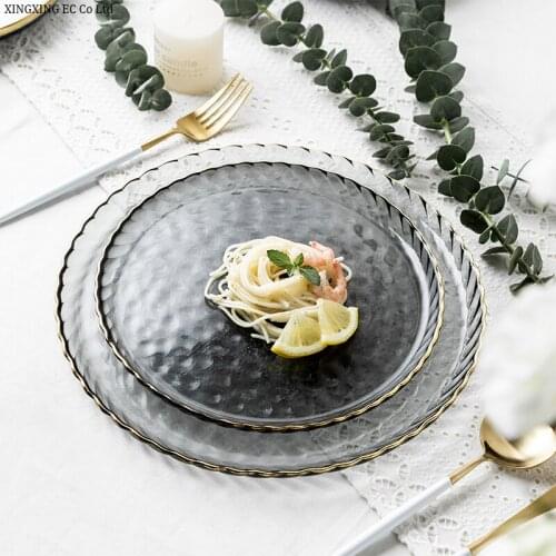 Household Dishes Creative Phnom Penh Tableware Plates Lead-Free Glass Western Plate Cake Dessert Plate Commercial Tableware