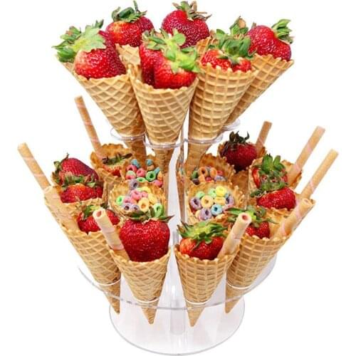 Double Layer 24 Holes Ice Cream Display Stand Transparent Acrylic Cones Sushi Roll Holder