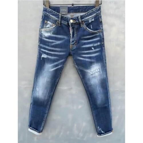 Jeans Pants Design Cool Top Jeans Men Slim Jeans Denim Trousers Blue Hole Pants Jeans For Men 050