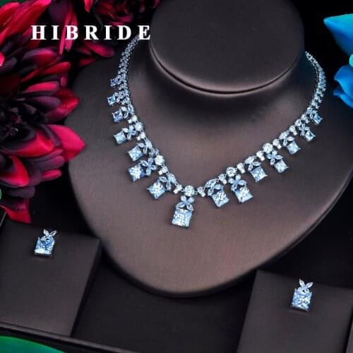 HIBRIDE Sparkling Clear Cubic Zirconia Jewelry Sets For Women Earring Necklace Set Wedding Dress Accessories Party Gifts N-483