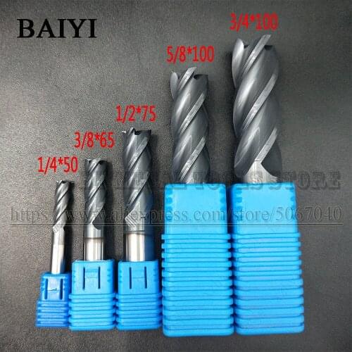 HRC45 Carbide end mill 1/8x50mm 1/4x50 3/8x65 1/2x75 5/8x100 3/4x100 4Flutes Milling Cutter Coating Steel tool CNC maching Endmi